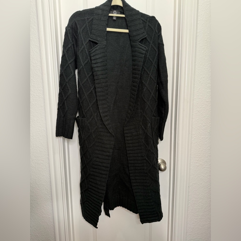 G by Giuliana Black Label Cable Knit Belted Cardigan Black Small‎ Petite